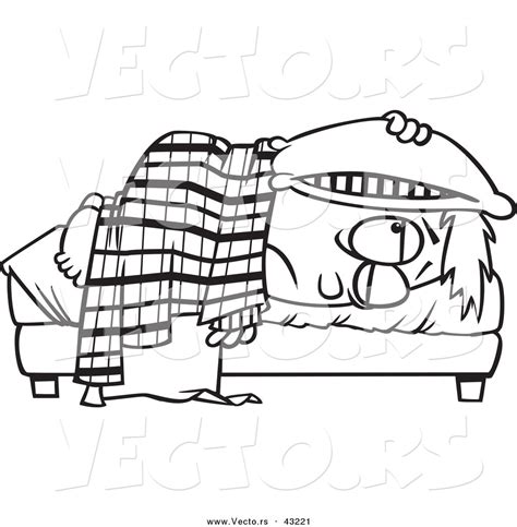 Vector Of A Tired Cartoon Boy Lying In Bed With A Pillow Over His Head