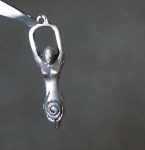 Vintage Pewter Metal Necklace Pendant Surreal Nude Woman Arms Above