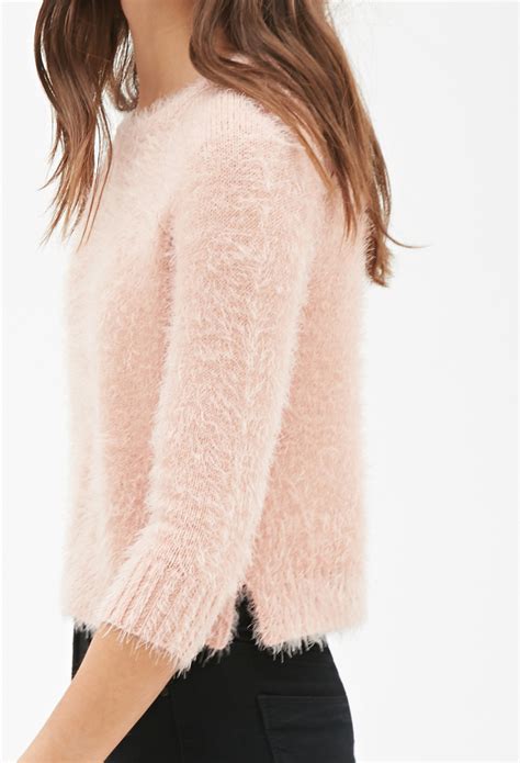 Forever 21 Boxy Fuzzy Knit Sweater In Pink Lyst