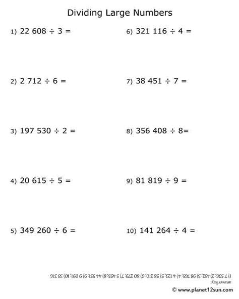 Dividing By Large Numbers Worksheets