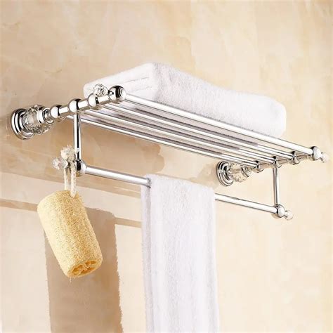 anqtiue polished brass towel holder silver towel bar towel rack 2 layer white crystal bathroom