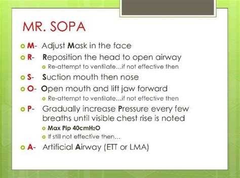 Mr Sopa Acronym For Nrp Via 6th Edition Respiratory Care Neonatal