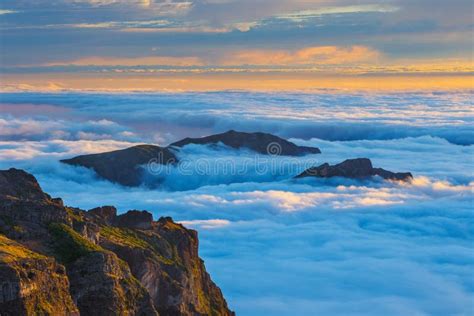 Sunset Over The Mountains Madeira Portugal Stock Image Image Of