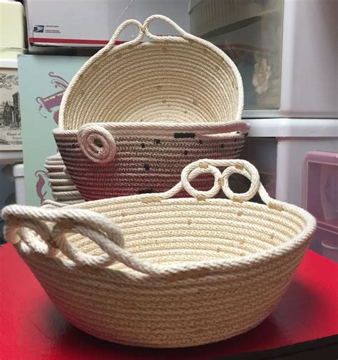 Coiled Rope Bowls With Fancy Handles Rope Art By Andrea Diy Rope
