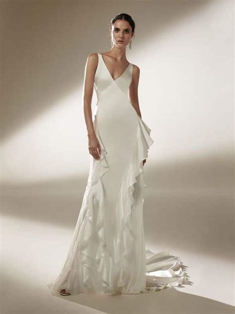 Minimal Satin Bridal Gown With Ruffle Details 2350012 Modes Nz