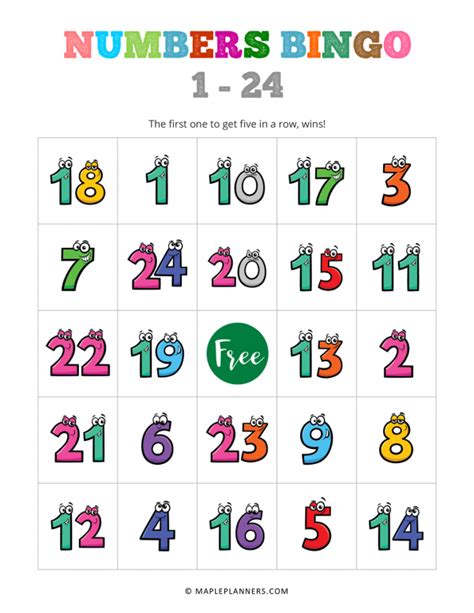 1 24 Number Bingo Number Bingo Free Bingo Cards Numbers For Kids