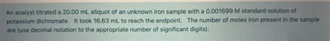 Solved An Analyst Titrated A Ml Aliquot Of An Unknown Chegg