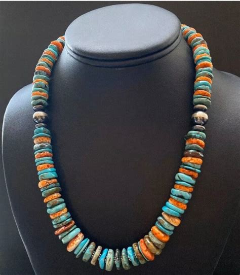 Sterling Silver Turquoise W Orange Spiny Oyster Bead Necklace Etsy