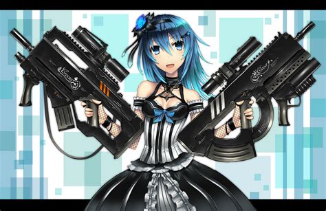 Blue Eyes Blue Hair Dress Flowers Gia Gun Tagme Weapon Anime