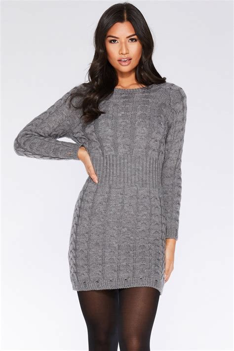 Grey Knit Cable Design Jumper Dress Jumper Dress Dresses Gray Knits