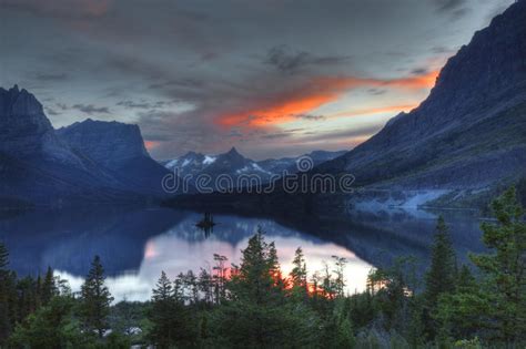 St Mary Lake At Sunsetglacier National Parkmontanausa Stock Image