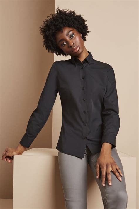 Womens Long Sleeve Button Down Collar Shirt Black Simon Jersey