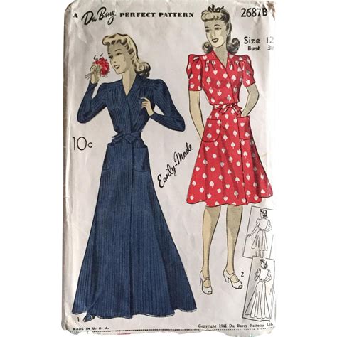 Vintage Authentic Original 1941 1940s Wrap House Dress Robe Housecoat