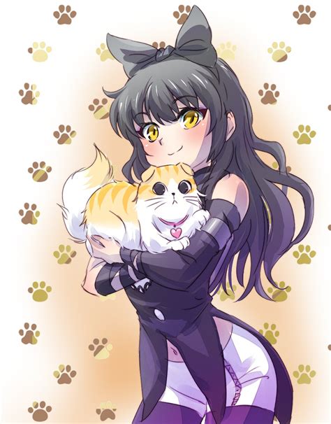 Safebooru 1girl Black Hair Blake Belladonna Bow Cat Collar Ears Down Hair Bow Highres Iesupa