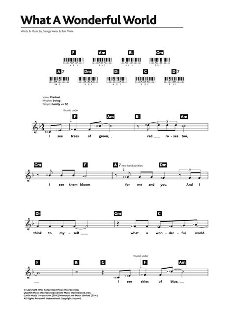 What A Wonderful World Sheet Music Louis Armstrong Piano Chordslyrics