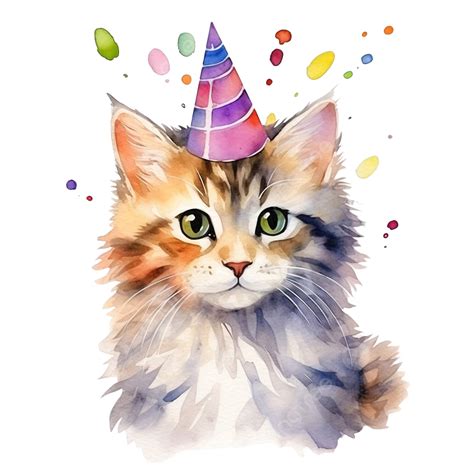 Happy Birthday Cat Funny Cat Cat Illustration Watercolor Cat Funny