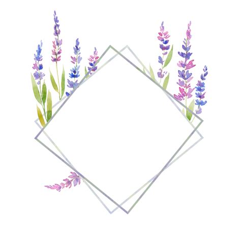 Watercolor Lavender Frame Of Flowers Floral Provencal Style Design