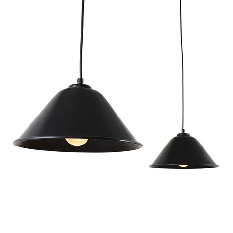 Pair Of Black Metal Pendant Lights With White Inner Reflector 1960s 1350