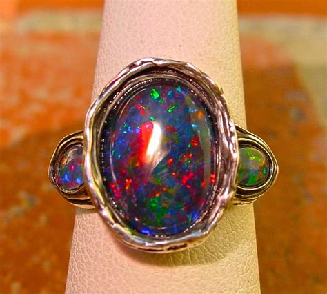 Vivid Fire Genuine Australian Opal Ringlarge 14x10mm Triplet Opal