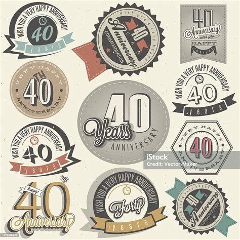 Vintage Style 40 Anniversary Collection Stock Illustration Download