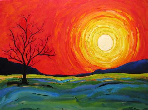 Beginner Painting Idea Golden Swirled Sunset And