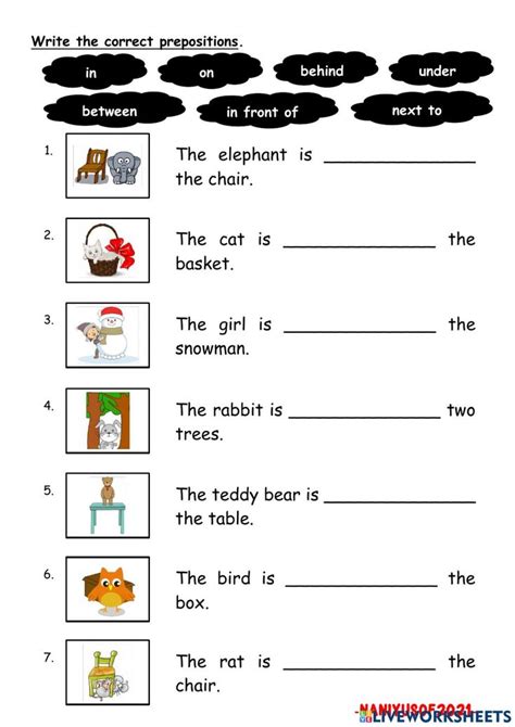 Prepositions Of Place In On Under Behind In Front Of Between Next To Worksheet Prepositions