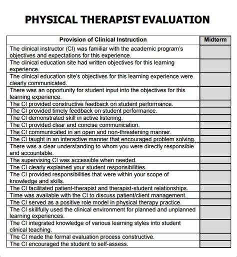 sample physical therapy evaluation templates