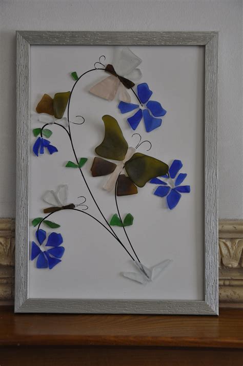 Beautiful Flowers With Butterfly From Sea Glass Framed Sea Glass Flowers T For Mum Sea