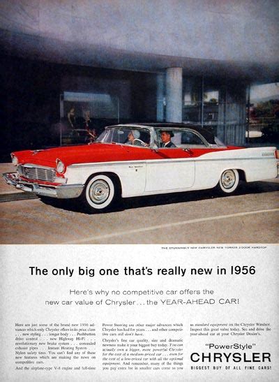 1956 Chrysler New Yorker Hardtop Classic Vintage Print Ad