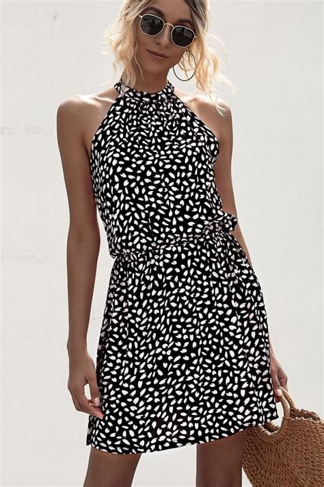 Halter Neck Polka Dot Print Casual Dress Printed Casual Dresses Casual Dress Casual Work Dresses