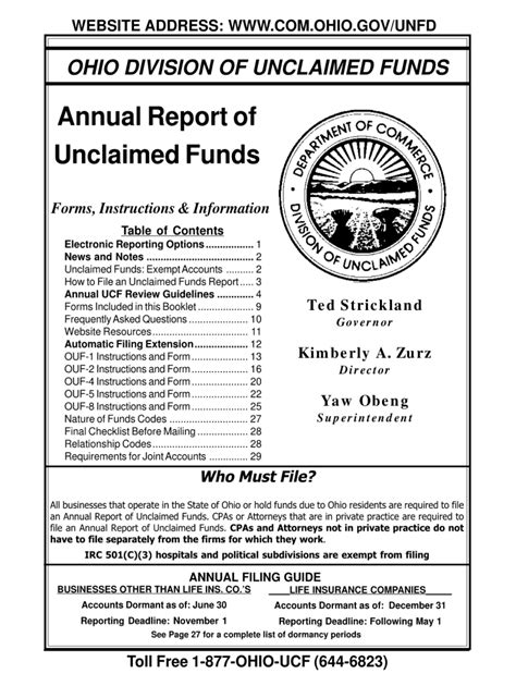 Annual Report Of Unclaimed Funds Ohio Department Of Commerce