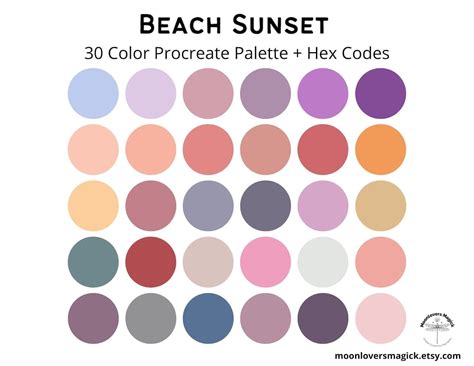 Beach Sunset Procreate Color Palette 30 Colors Swatches File Hex