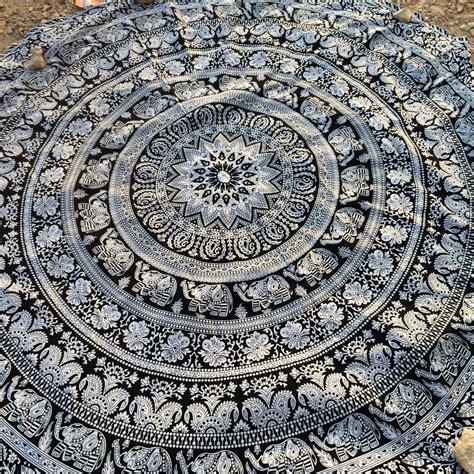 Elephant Black And White Mandala Roundie Beach Round Towel