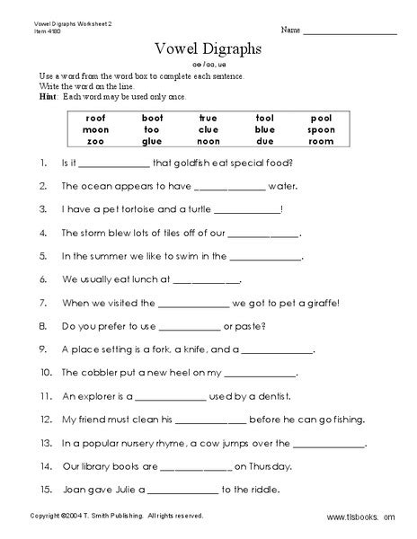 Vowel Digraphs Worksheet For 2nd 4th Grade Lesson Planet