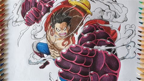 drawing monkey  luffy gear   piece colored pencil drawing youtube