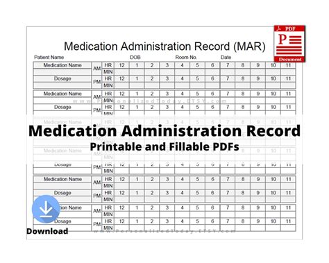 Pdf Medication Administration Record Mar Fillable And Printable Only
