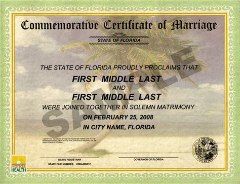 Commemorative Marriage Certificates Florida Department Of Health