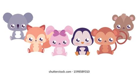 Cute Kawaii Cartoons Design Animals Zoo Stock Vector Royalty Free