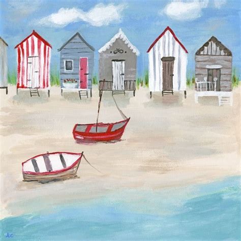 Illustrative Beach Huts Printed Canvas Art By Arthouse Seaside Art