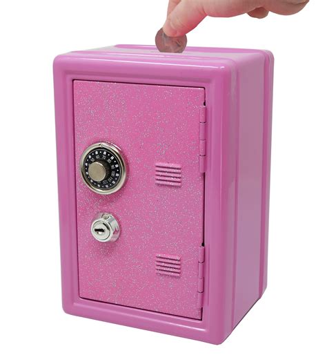 Kids Safe Bank Made Of Metal With Key And Combination Lock Pink