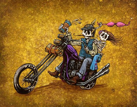 Ride Free Painting By Day Of The Dead Artist David Lozeau Skeleton Love