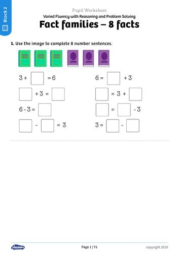 Y1 Autumn Term Block 2 Fact Families 8 Facts Maths Worksheets