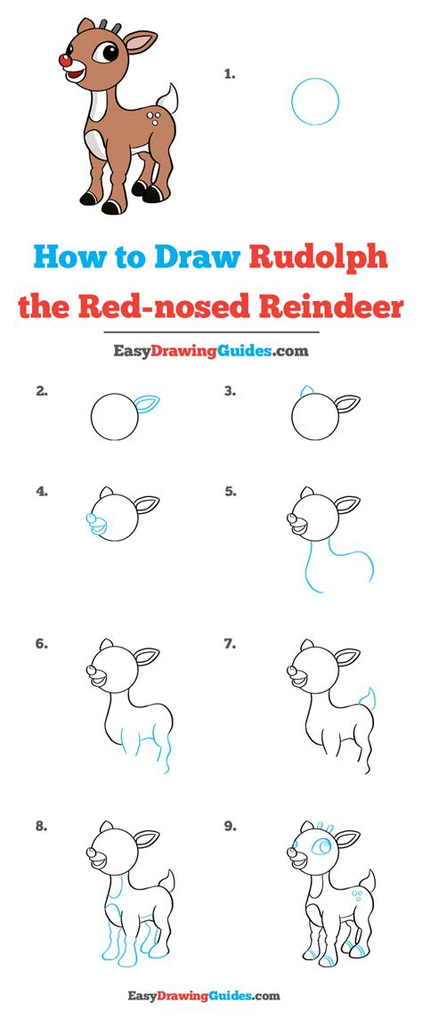 How To Draw Rudolph The Red Nosed Reindeer Really Easy Drawing Tutorial