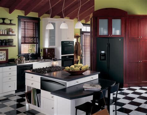 Ge Profile Kitchen With Black Appliances Green Walls And White