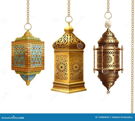 Set Of Golden Arabic Lanterns Stock Vector Illustration Of Arabian