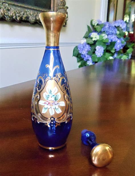 Bohemian Art Glass Decanter Set Vintage Art Deco Cobalt Blue Etsy