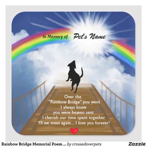 Rainbow Bridge Memorial Poem For Dogs Square Sticker Zazzle Rainbow