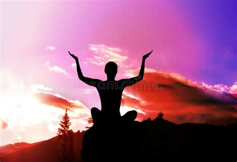Yoga And Meditation Silhouette In Mountains Stock Photo Image Of