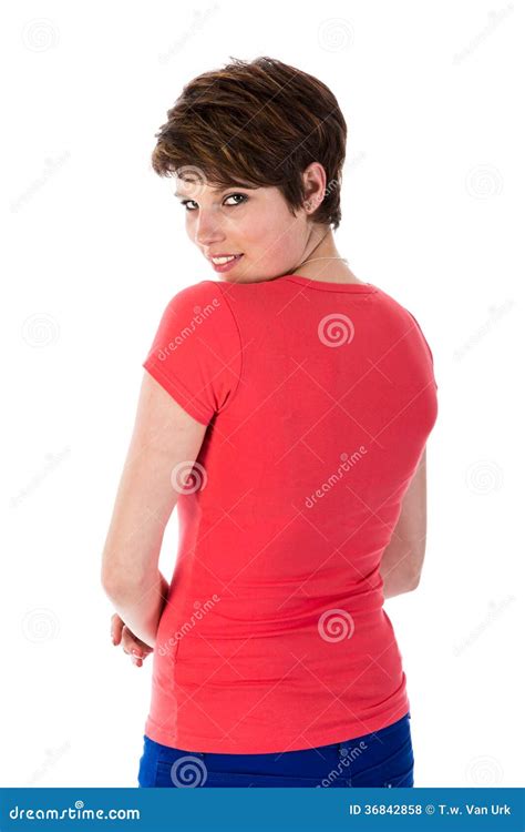 Pretty Young Woman Looking Over Her Shoulder Stock Photo Image Of