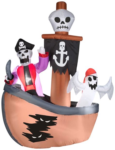 6 Airblown Skeleton With Ghost Pirates Ship Halloween Inflatable